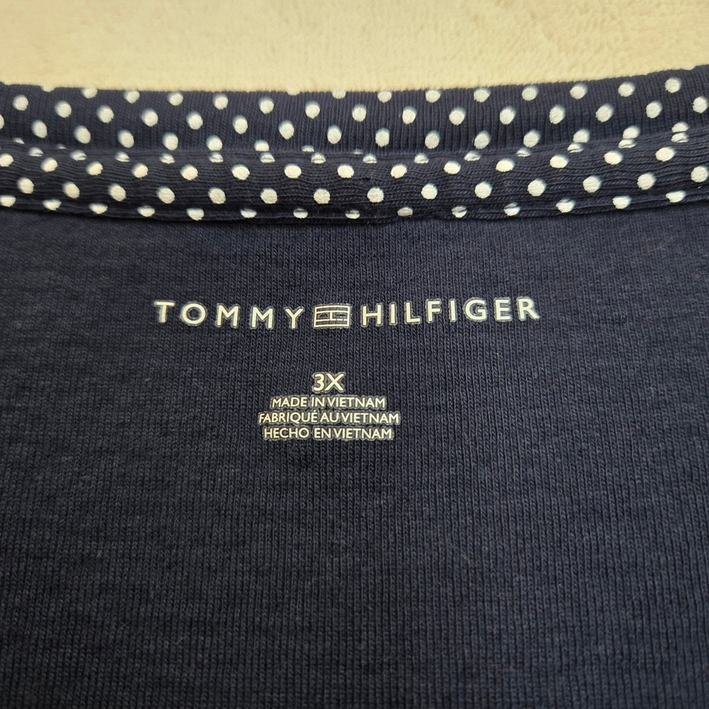 Tommy Hilfiger Womens 3X Navy Blue White Polka Dot V-Neck Cotton T-Shirt Logo - Picture 2 of 9